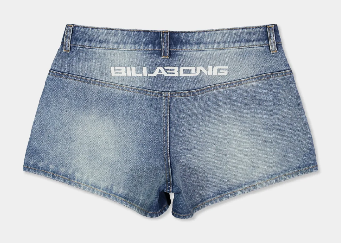 Billabong Dream On Women's Denim Shorts in ocean wash from rear flatlay