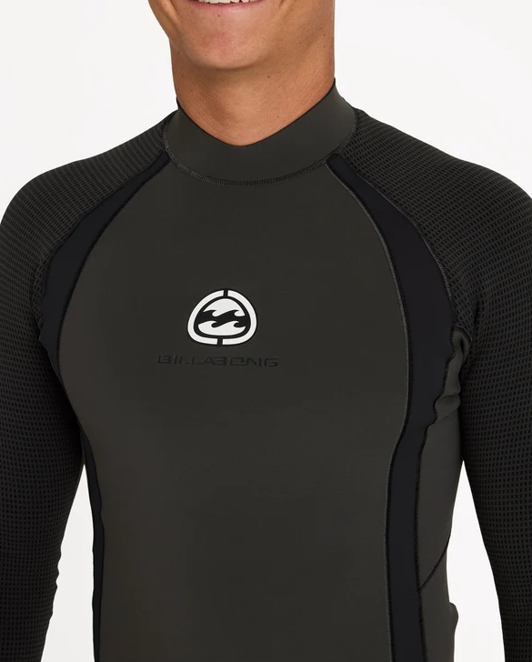 Billabong 1mm Ultra Long Sleeve Wetsuit Vest in black on model from the front close up