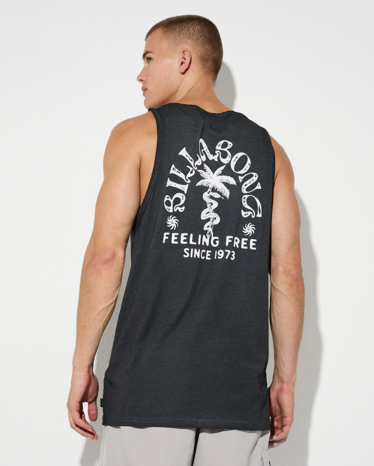 Billabong Big Wave Shaz Tank in black on model from the back