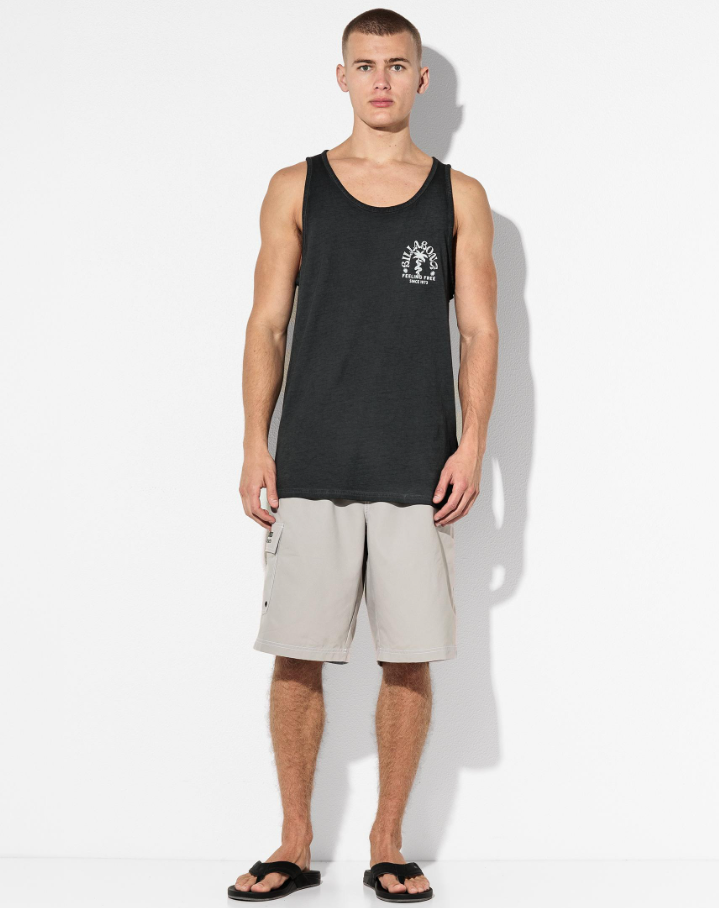 Billabong Big Wave Shaz Tank in black on model from the front