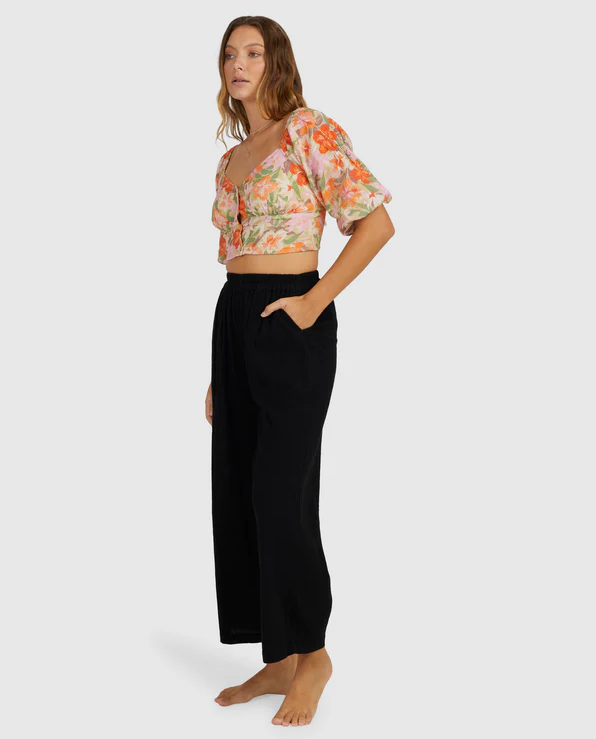 Billabong Follow Me Womens Pants in black on model from side