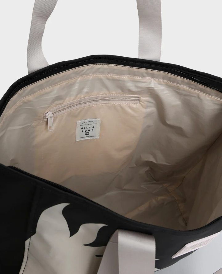 Billabong Keenie Tote Bag in black with white detail from inside