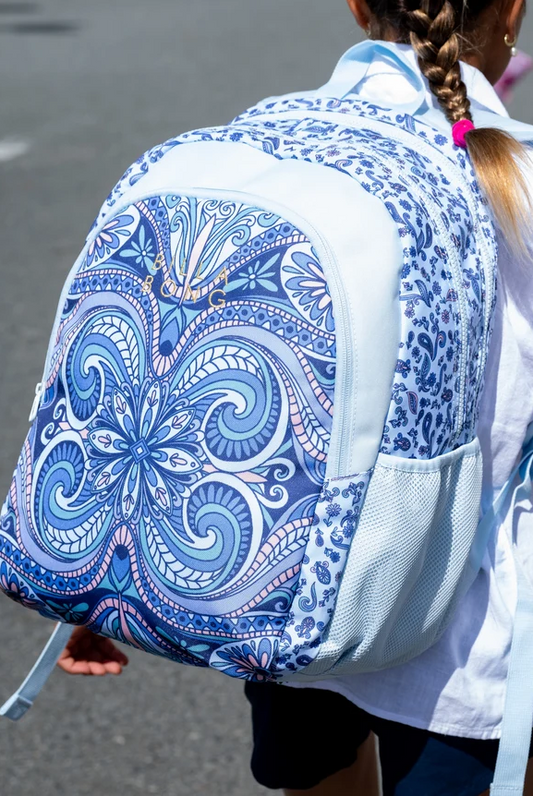 Billabong Sunset Rhapsody Mahi 27 Litre Backpack in cool blue on a girl's back