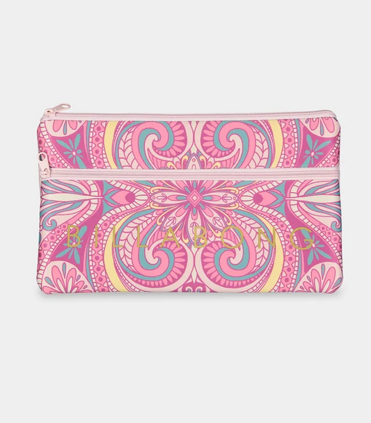 Billabong Sunset Rhapsody Large Pencil Case in sand pink from the front showing print