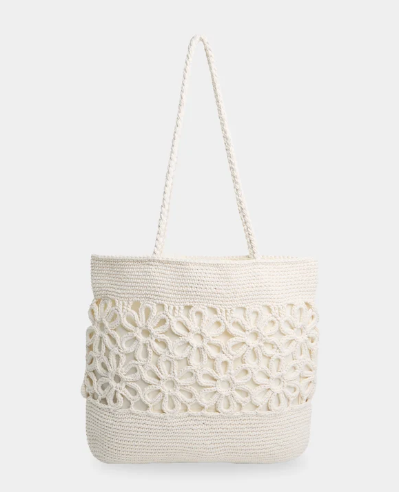 Billabong Wild Daisies Tote Bag in salt crystal white colourway from the back