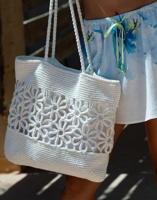 Billabong Wild Daisies Tote Bag in salt crystal white colourway