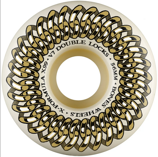 Bones X-Formula Double Lock V7 99a 56mm Skateboard Wheels in white chain colour way front on white background