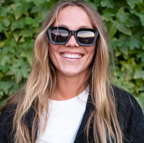 CHPO Brand Anna Sunglasses in black on female model outside