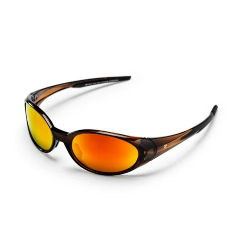 CHPO Brand Nori Unisex Sunglasses in coffee colourway with red ion lenses from the front/side view
