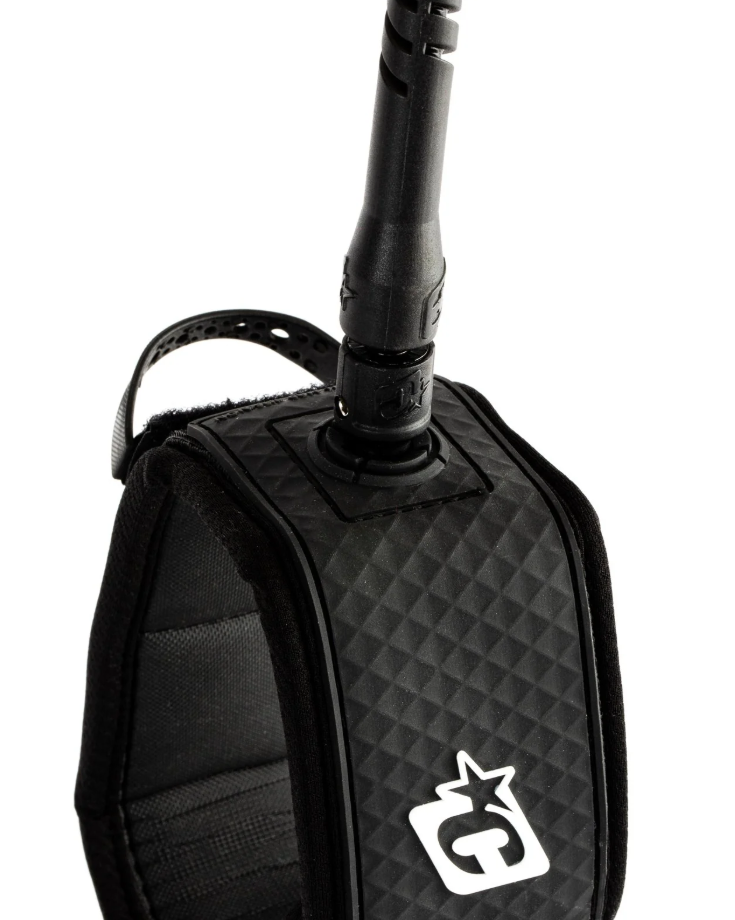 Creatures of Leisure 10' SUP Knee Leash (8mm) showing black cuff and horn attachment