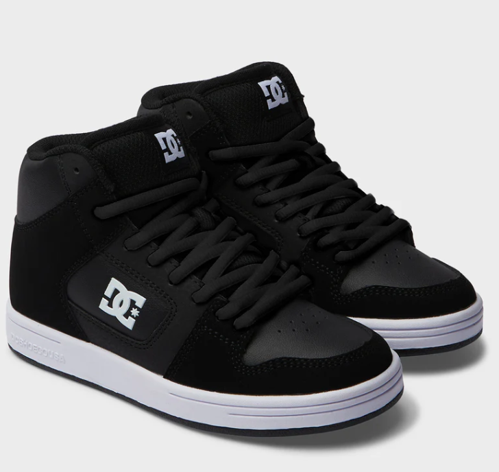 DC Kids Manteca Hi 4 shoes in black white

