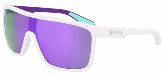Pair of Dragon Momentum White and Grape frame with Purple Ion Luma Lens Sunglasses