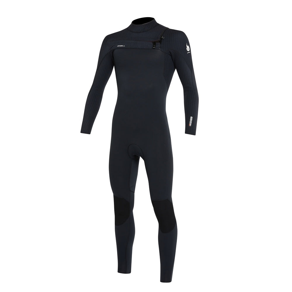 O'Neill Hyperfire 4/3mm Chest Zip Men's Wetsuit in black from front solo