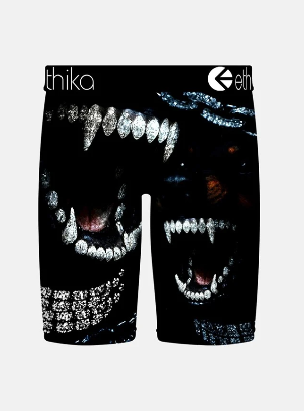 Ethika Sic Em Staple Boys Boxers in black with dogs teeth details from the back