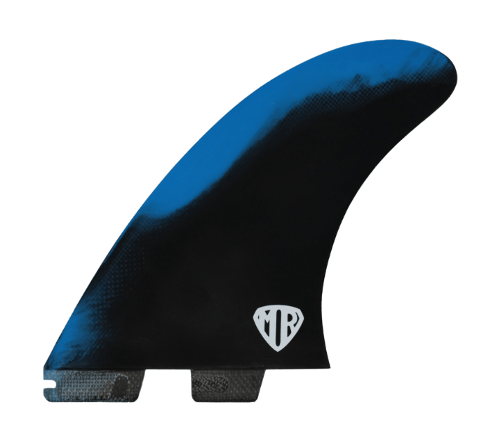 FCS II MR PC Twin + 1 Fin Set
 in blue black colourway showing left fin from inside