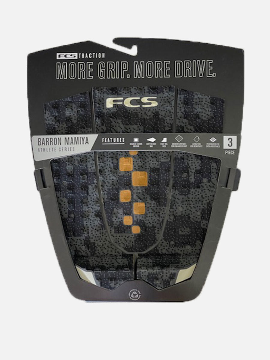 FCS Barron Mamiya Surfboard Grip black/grey displayed from front 