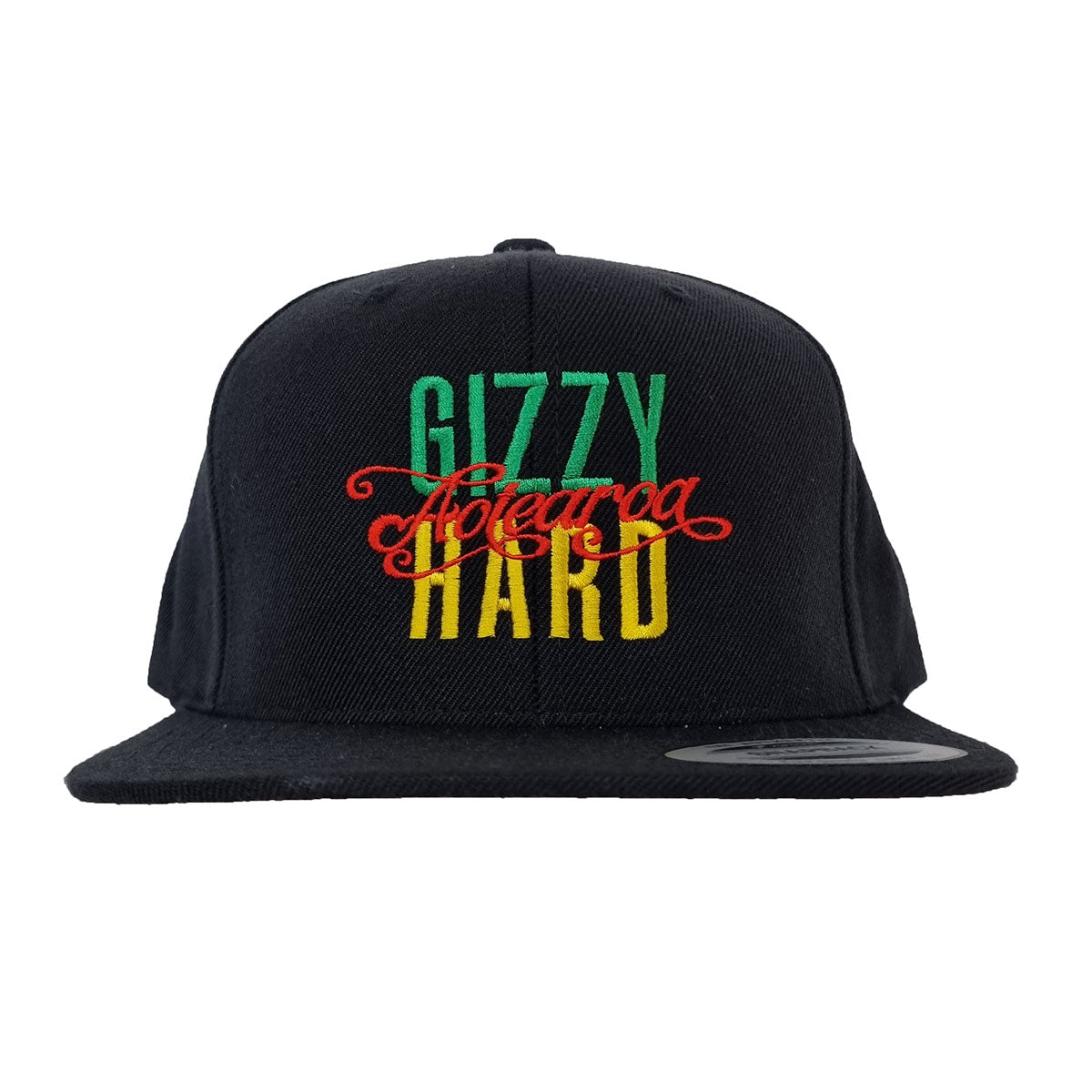 Gizzy Hard Aotearoa Flexfit Flat Peak SB Cap black with rasta  logo