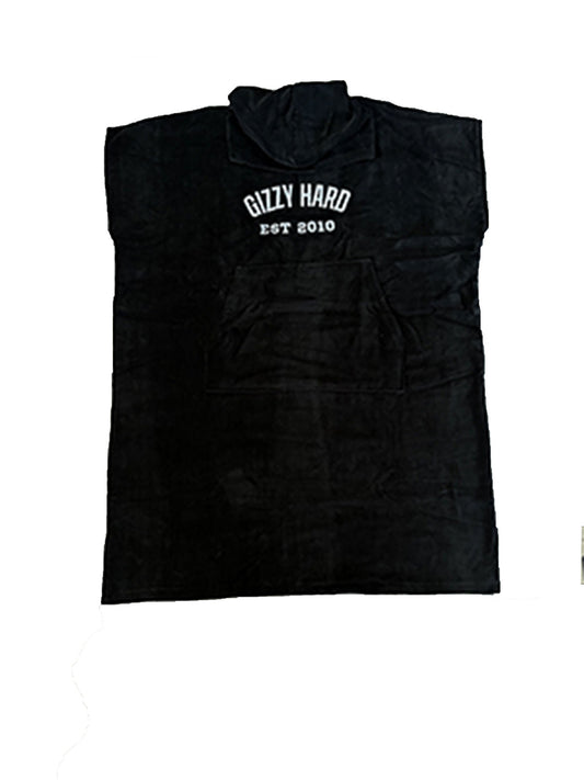 Gizzy Hard Premium Velour Adult Hooded Towel in black from front