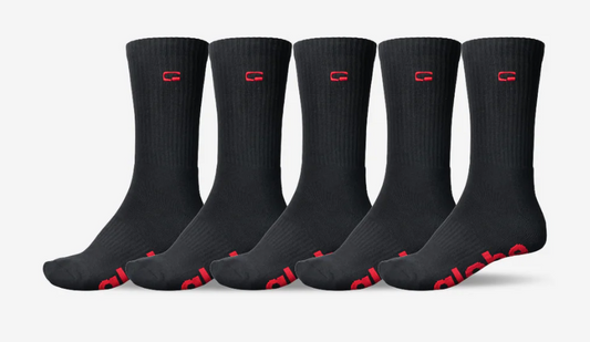 Globe OG Logo Men's Hi Crew Socks - 5 Pack in black with red logos