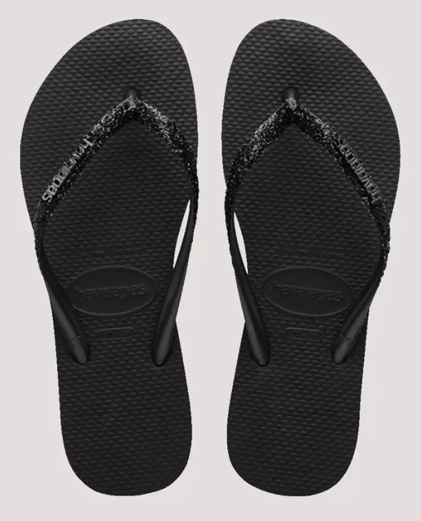 Havaianas Slim Glitter II Jandals in black black showing a pair from the top