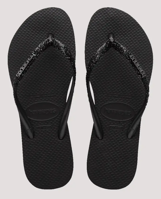 Havaianas Slim Glitter II Jandals in black black showing a pair from the top