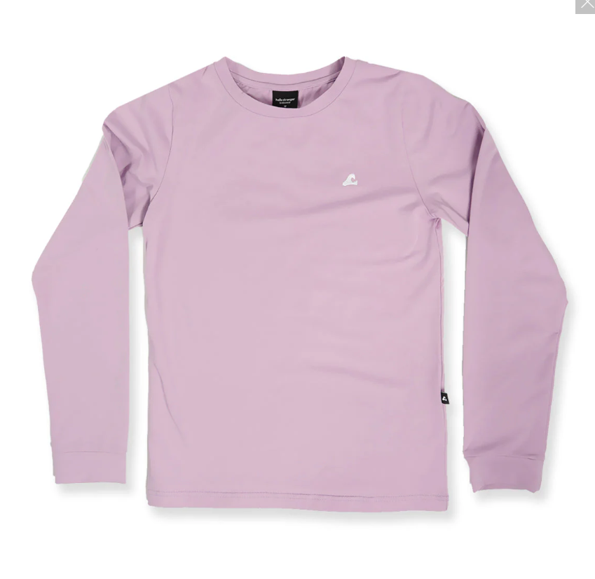 Hello Stranger Besties Girls Long Sleeve Tee in purple flatlay form front on white background