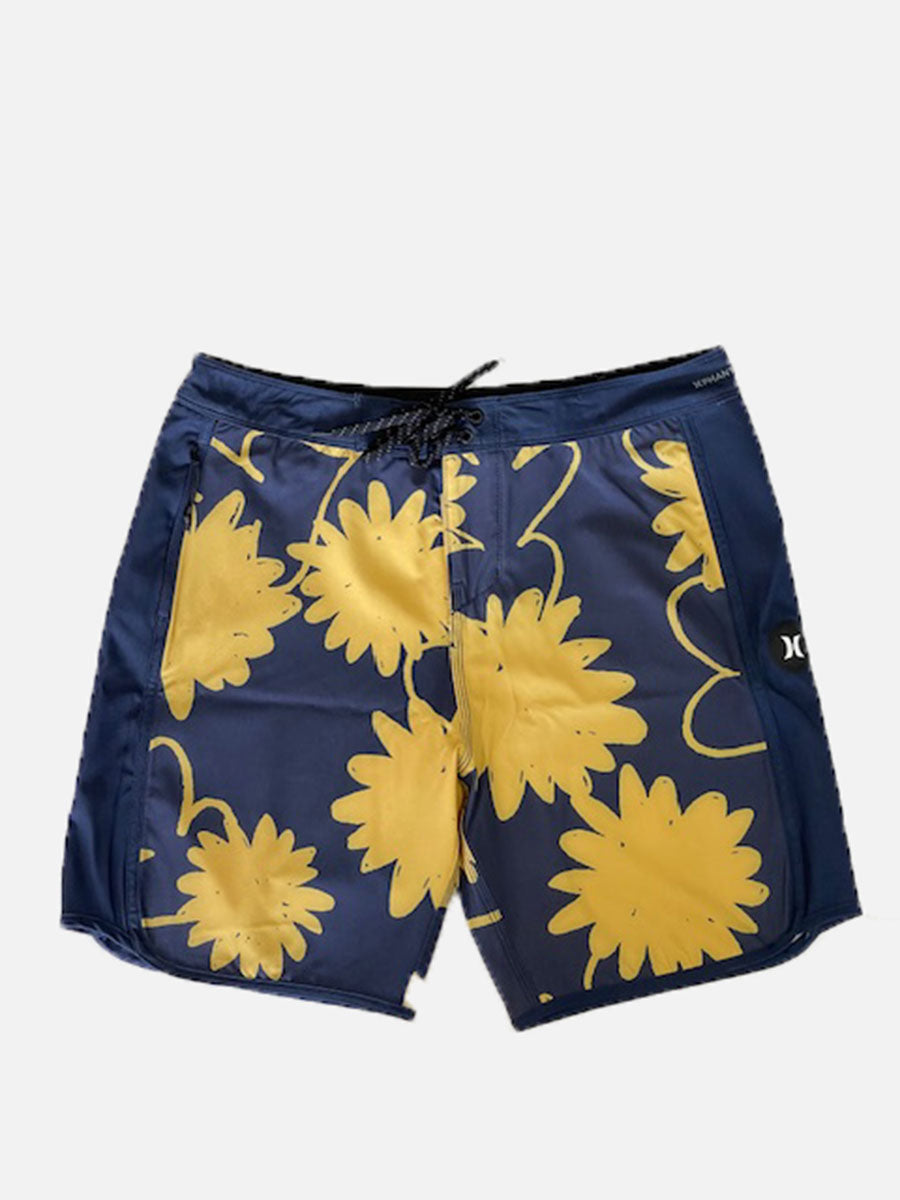 Hurley Phantom Sweep Mono Boys Boardshorts lue and yellow pattern displayed from front 