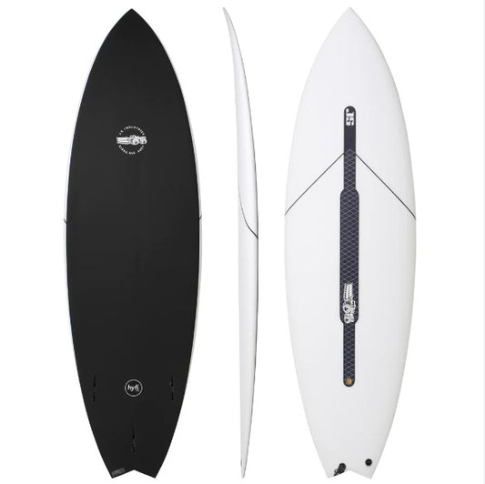 JS Industries 6'4 Black Baron 2.1 Hyfi 2.0 Surfboard front side and back veiw