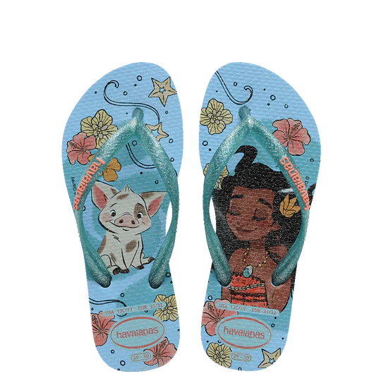 Havaianas Kids Slim Princess 0546 Jandals in blue with moana on 