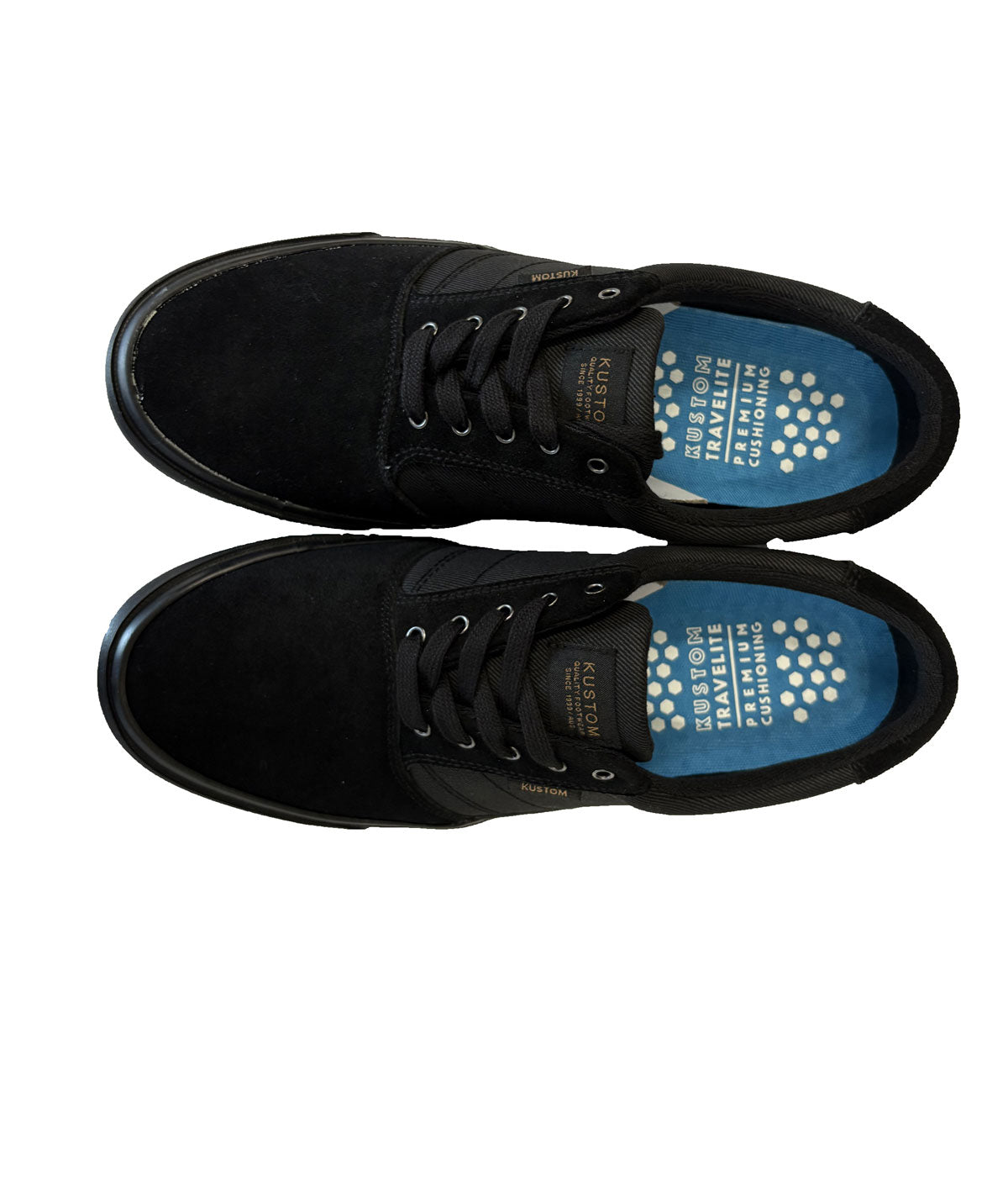 Kustom Area Men's Shoes in all black showing a pair from above