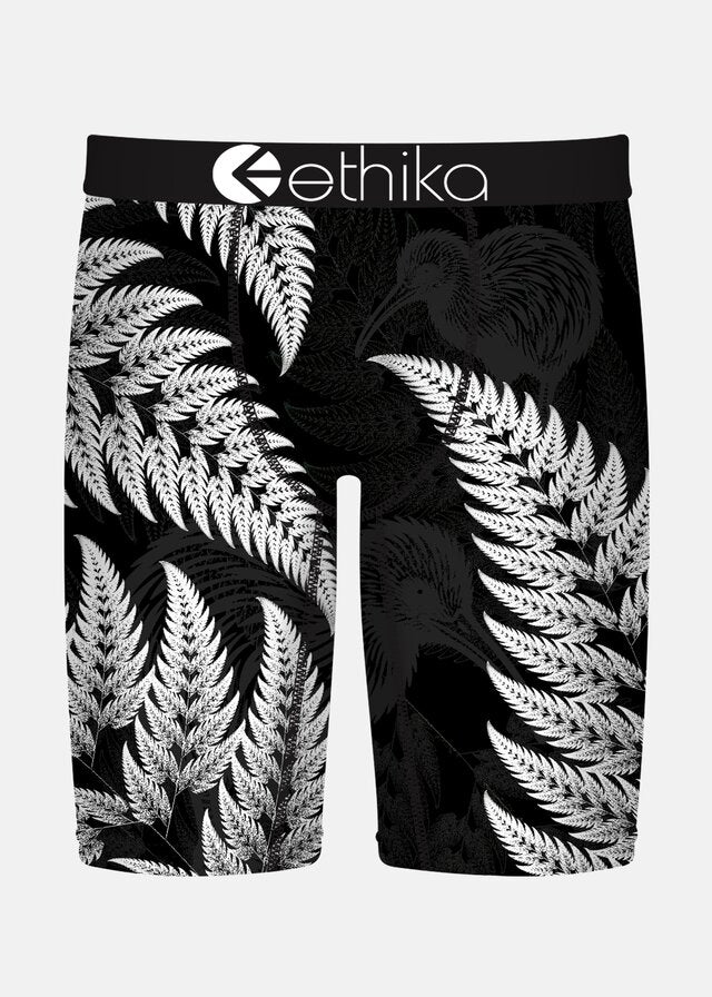 Ethika Mens Silver Legacy Staple Boxers with silver fern design from front