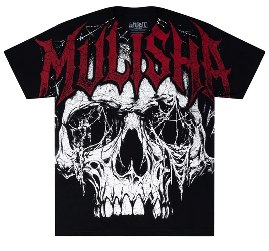 Metal Mulisha Terror Tee with large skull print and branding from the front