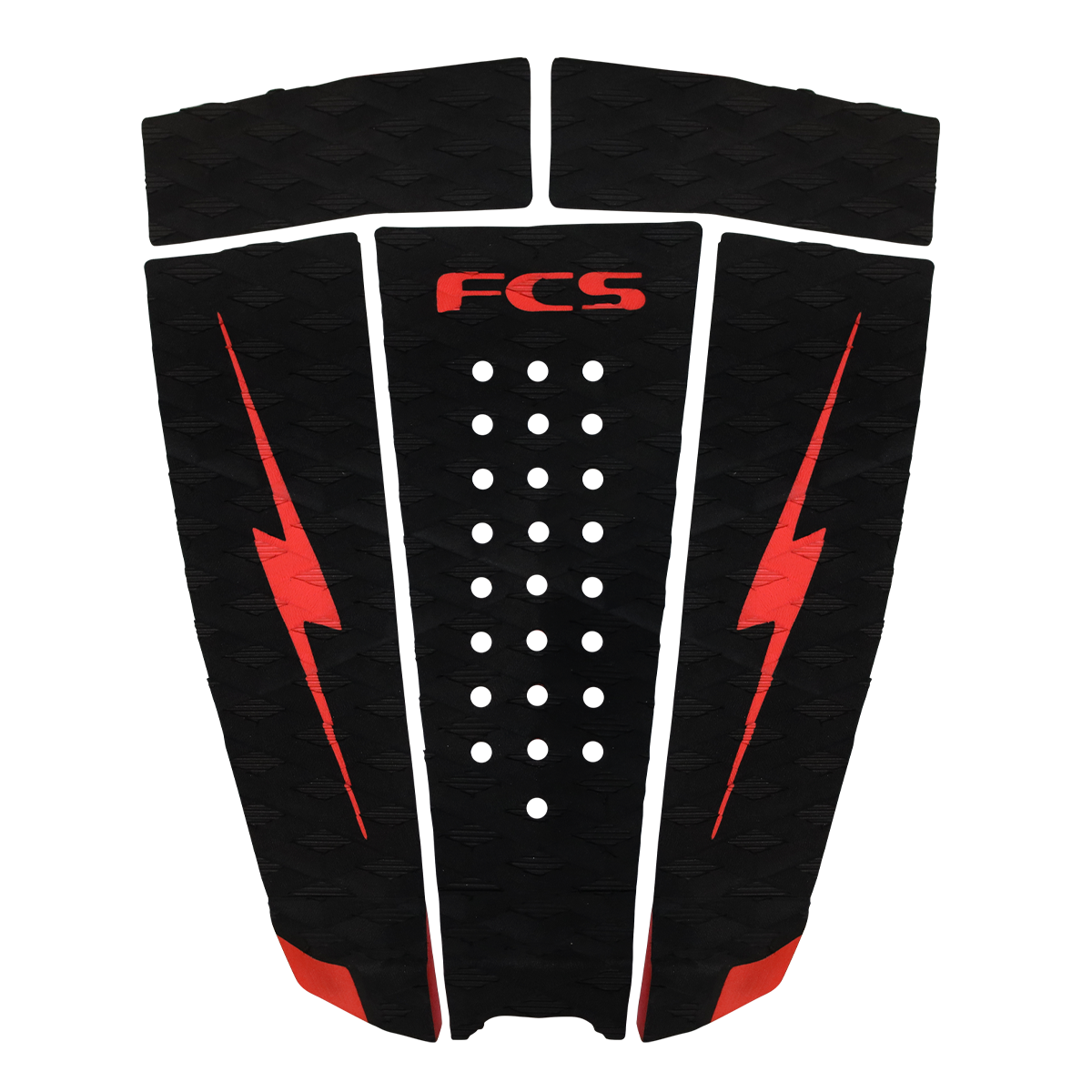 FCS Nathan Florence Surfboard Tailpad in black wirth red logo and lightning bolt detail
