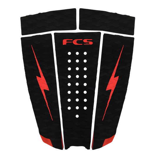 FCS Nathan Florence Surfboard Tailpad in black wirth red logo and lightning bolt detail