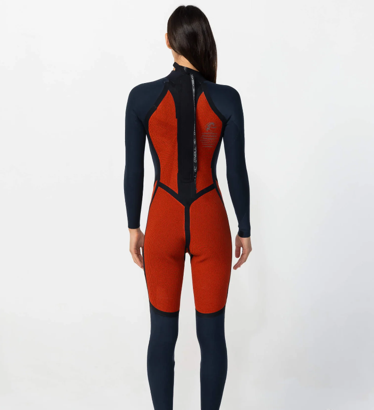 O'Neill Bahia 3/2mm Back Zip GBS Women's Wetsuit in black from the inside showing thermal lining in the back