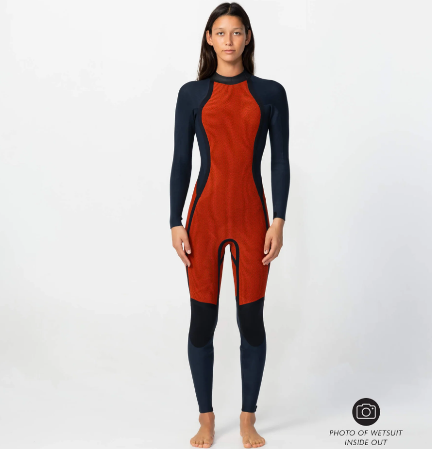 O'Neill Bahia 3/2mm Back Zip GBS Women's Wetsuit in black from the inside showing thermal lining in the front