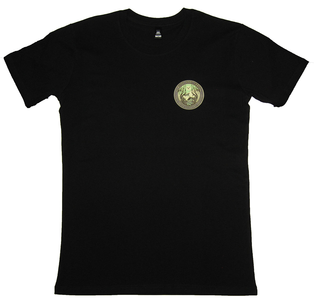 PINES SURF SPOT TEE in black showing the chest print from front