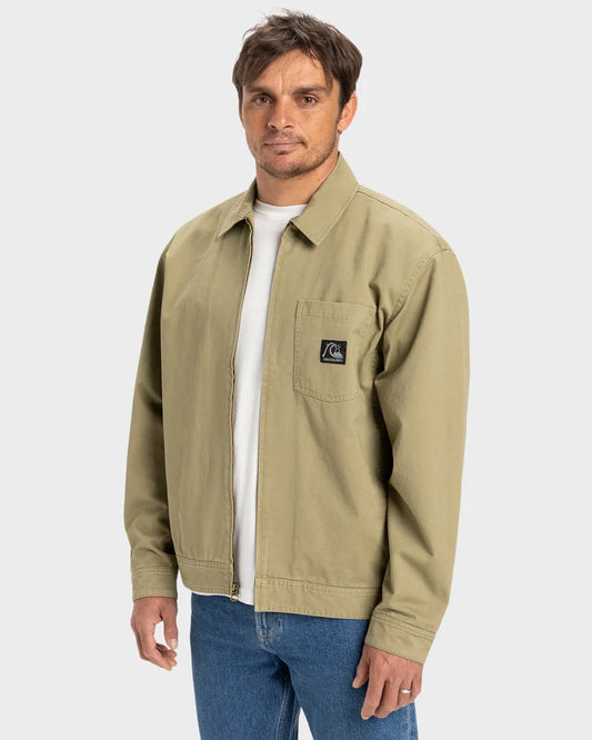 Quiksilver DNA Surf harrington Mens Jacket in colour aloe on model front veiw