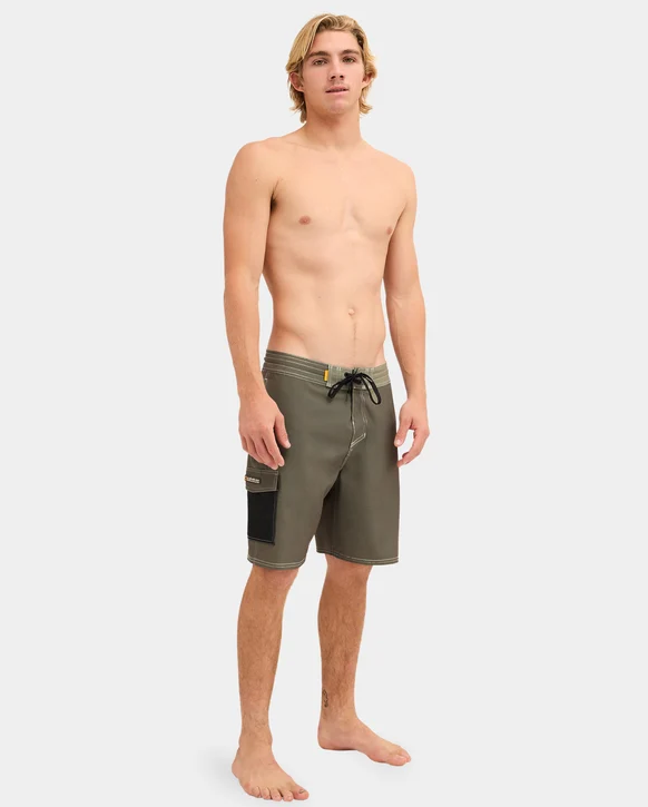 Quiksilver Freshwater 20" Men's Boardshorts in dusty olive on model with no shirt on