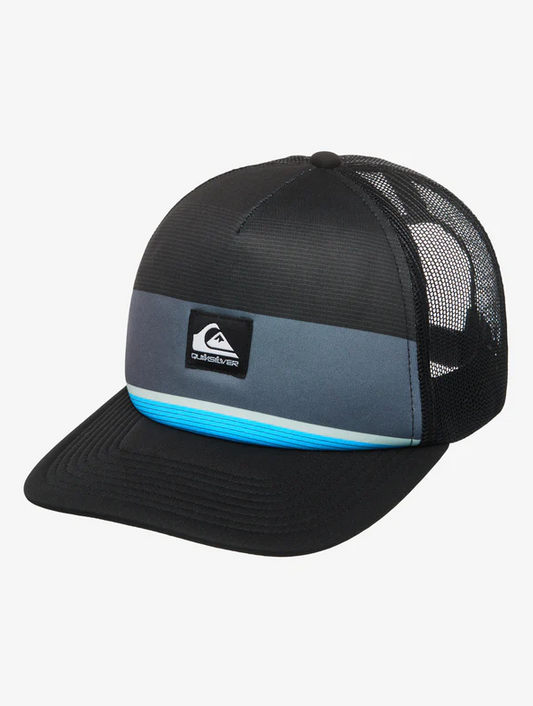 Quiksilver Mens Emu Coop Trucker Cap in black stripe colourway