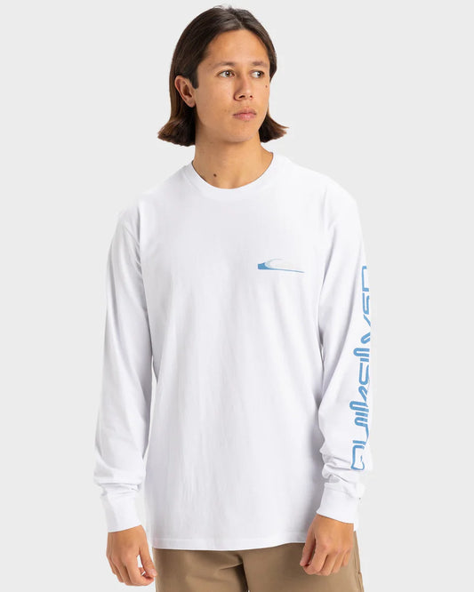 Quiksilver Warp Drive LS Mens Tee in colour white on model front veiw