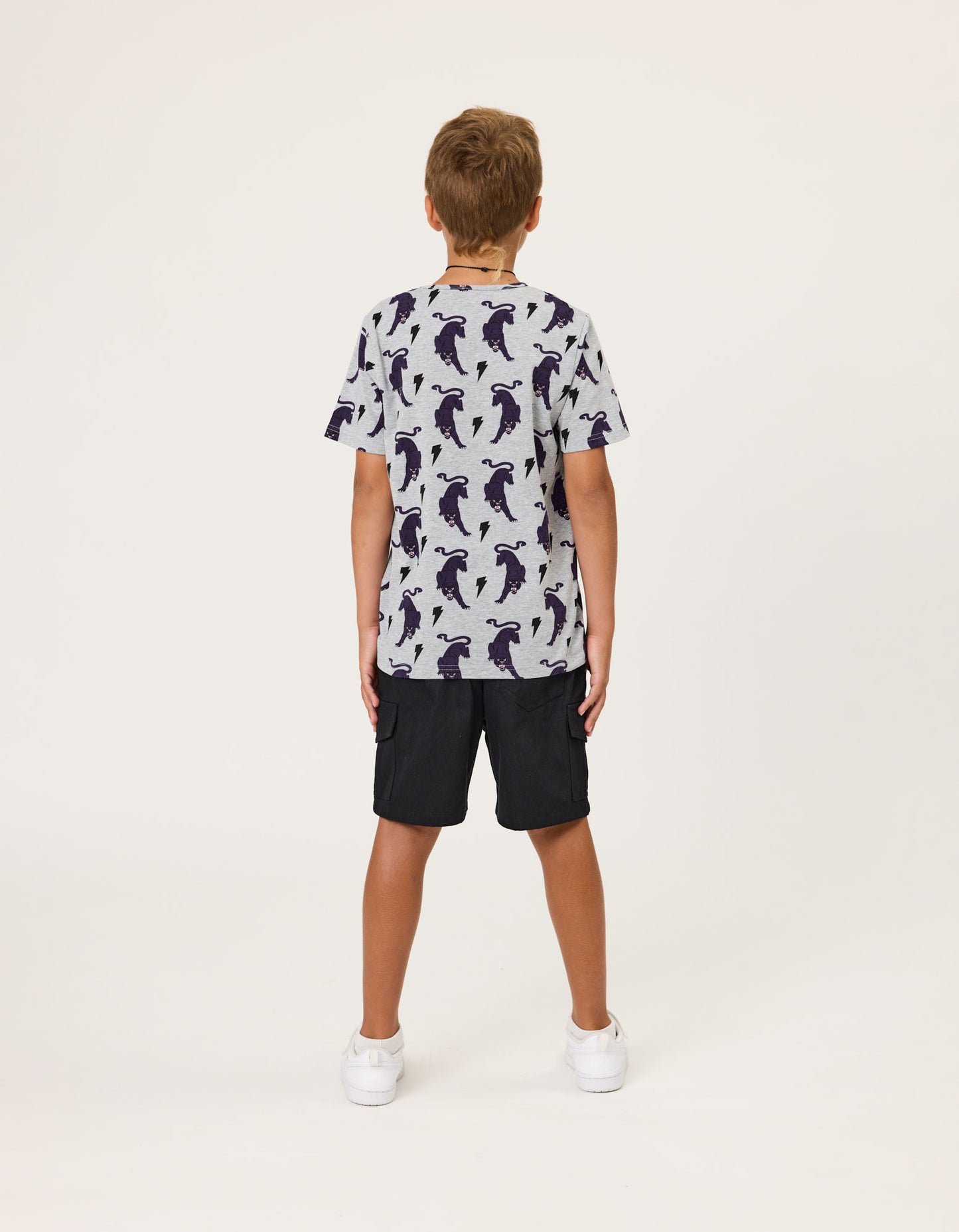 Radicool Kids Skater Boys Cargo Shorts  in black on boy model from rear