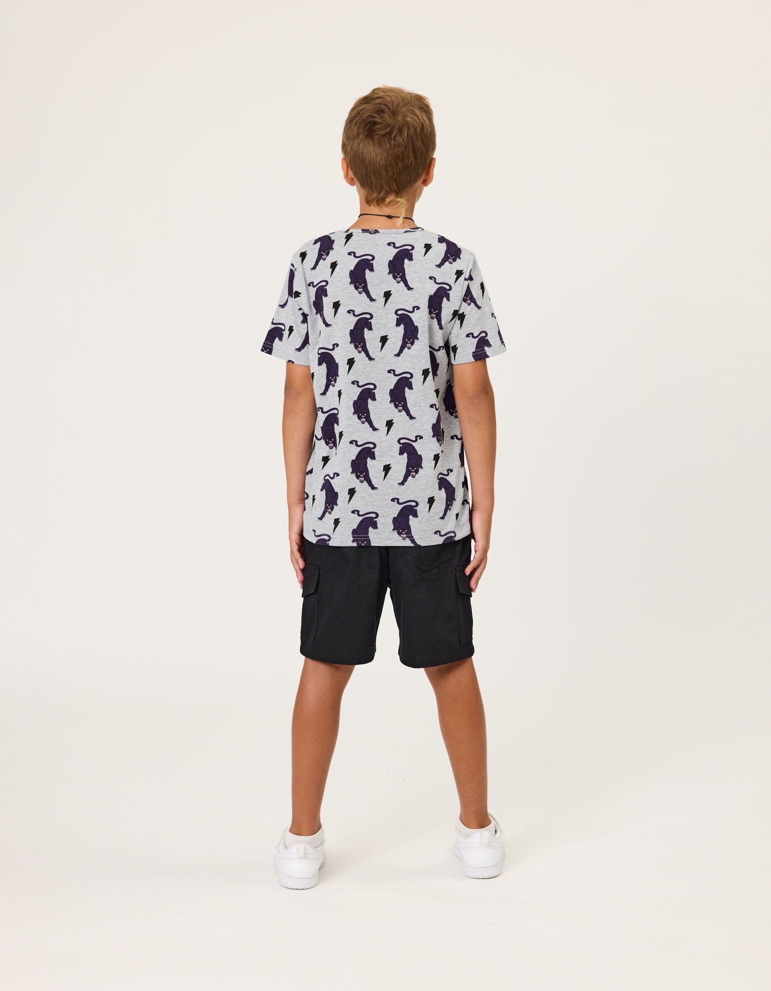 Radicool Kids Skater Boys Cargo Shorts  in black on boy model from rear