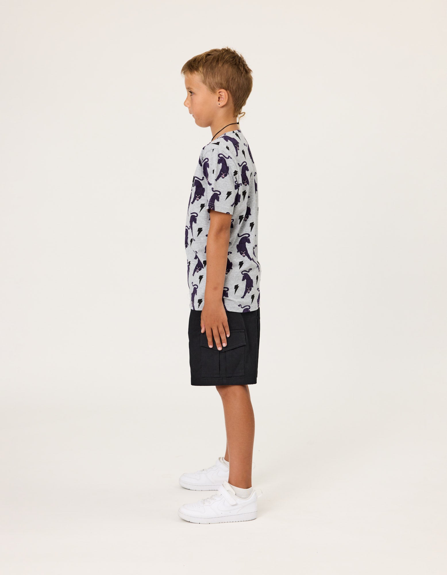 Radicool Kids Skater Boys Cargo Shorts  in black on boy model from side