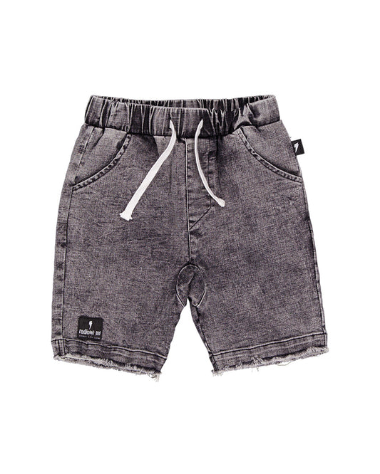 Radicool Kids Acid Wash Boys Denim Shorts in black acid from front
