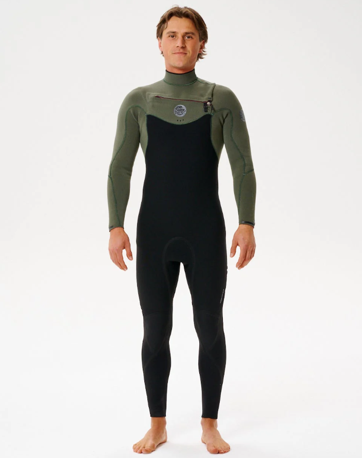Rip Curl Flashbomb 4/3mm Chest Zip Wetsuit (Fused) in deep cactus colourway from front