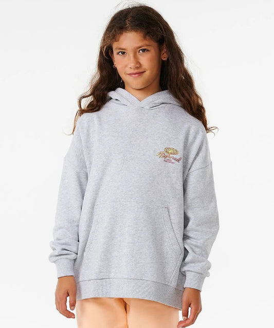 Rip Curl Girls Rolling Curl Hoodie in grey marle from front