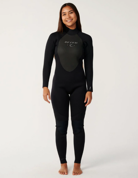 Rip Curl Womens Trad 4/3mm GBS Back Zip Wetsuit in black on model from front