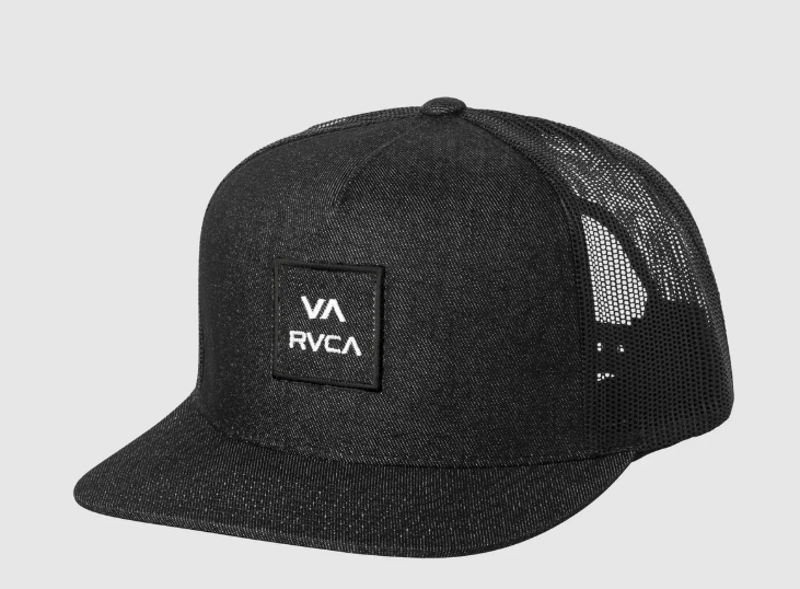 RVCA All The Way Trucker Cap in black denim with RVCA patch