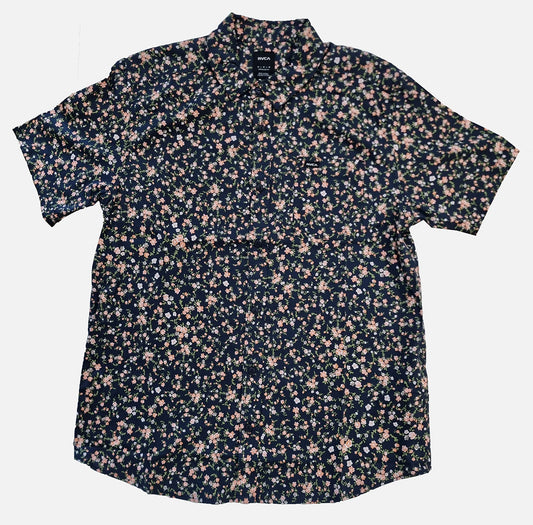 RVCA Botanical Button Up Shirt Front View In Color Navy Marine